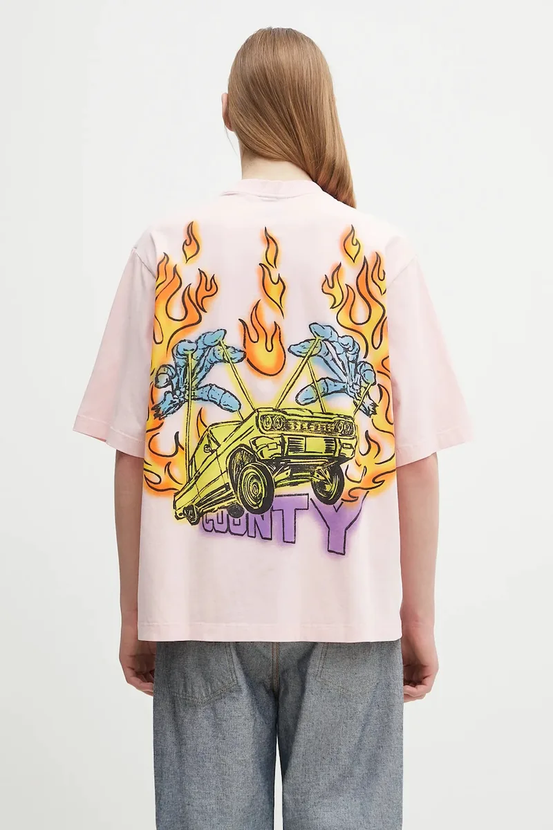 Βαμβακερό μπλουζάκι Marcelo Burlon County Flame Boxy T-Shirt Ροζ Red