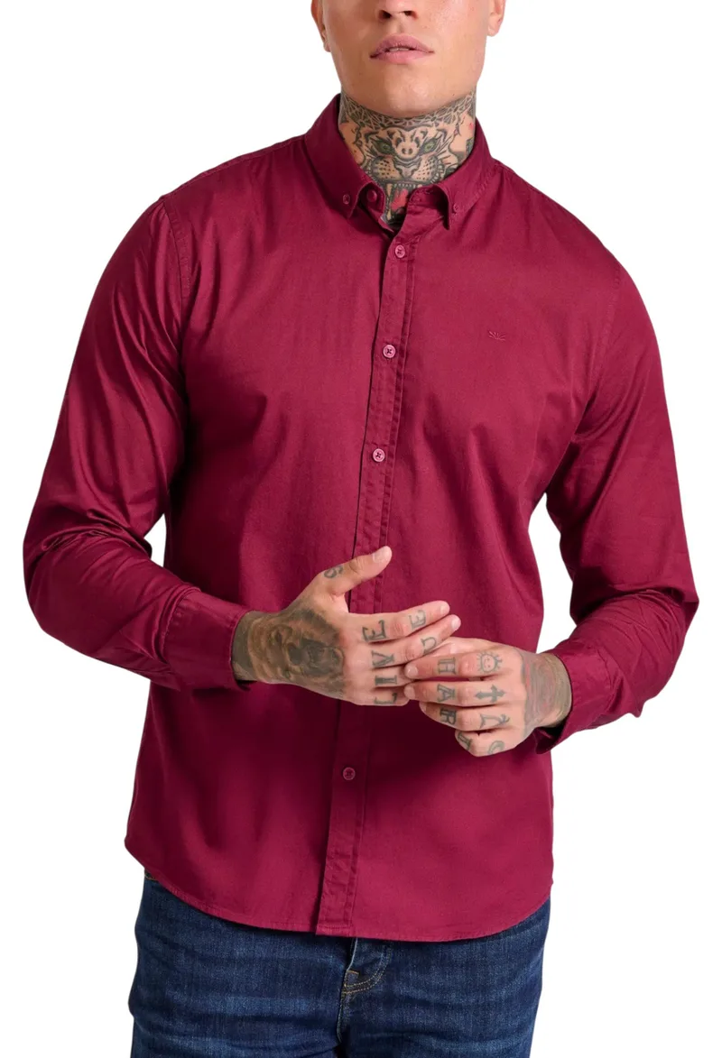 Πουκάμισο Μακρυμάνικο Funky Buddha Garment Dyed Twill FBM010-015-05-BERRY Ανδρικό