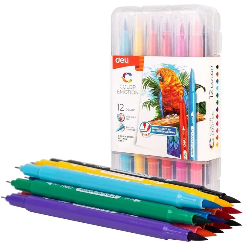 Deli Color Emotion Set Μαρκαδόροι Ζωγραφικής Διπλής Μύτης 1.0 - 8.0 mm 12τεμ