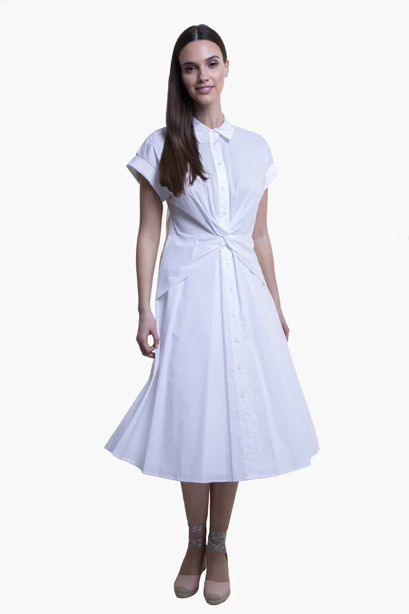 Lauren Ralph Lauren γυναικείo midi φόρεμα σεμιζιέ με κόμπο - 250903193002 Λευκό