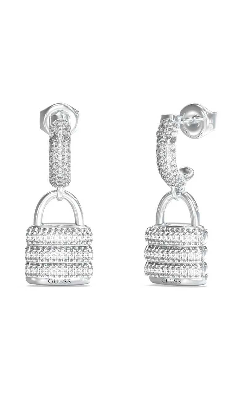 GUESS STEEL GUESS MY SECRET JUBE05407JWRHT/U Σκουλαρίκια Ασημένια Με Λουκετάκι Με Πέτρες