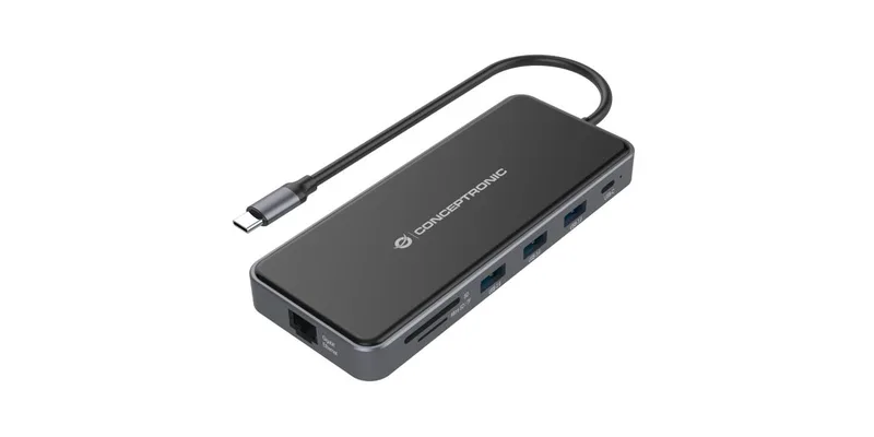 CONCEPTRONIC 12-1 Dock USB-C->2xHDMI/3xUSB-A/AUX/+ 25cm gr