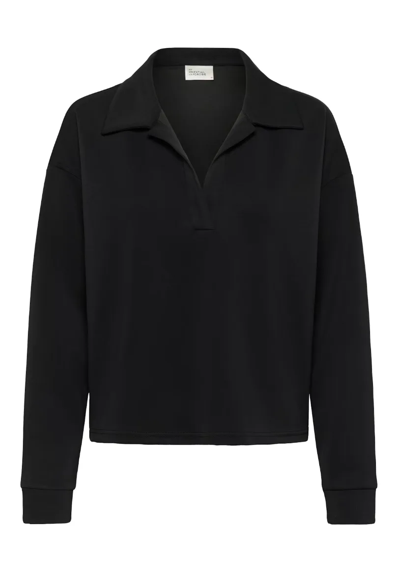 ΓΥΝΑΙΚΕΙΑ POLO ΜΑΚΡΥΜΑΝΙΚΗ ΜΠΛΟΥΖΑ HelleMW MY ESSENTIAL V ΛΑΙΜΟΚΟΨΗ ΜΑΥΡΟ