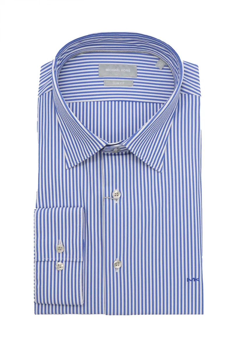 MICHAEL KORS ΠΟΥΚΑΜΙΣΟ ΡΙΓΕ SLIM FIT PERFORMANCE DOBBY ΜΠΛΕ-ΛΕΥΚΟ