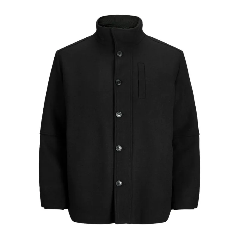 Μάλλινο Ημίπαλτο Jack&Jones με κουμπιά και φερμουάρ στην πατιλέτα - Black