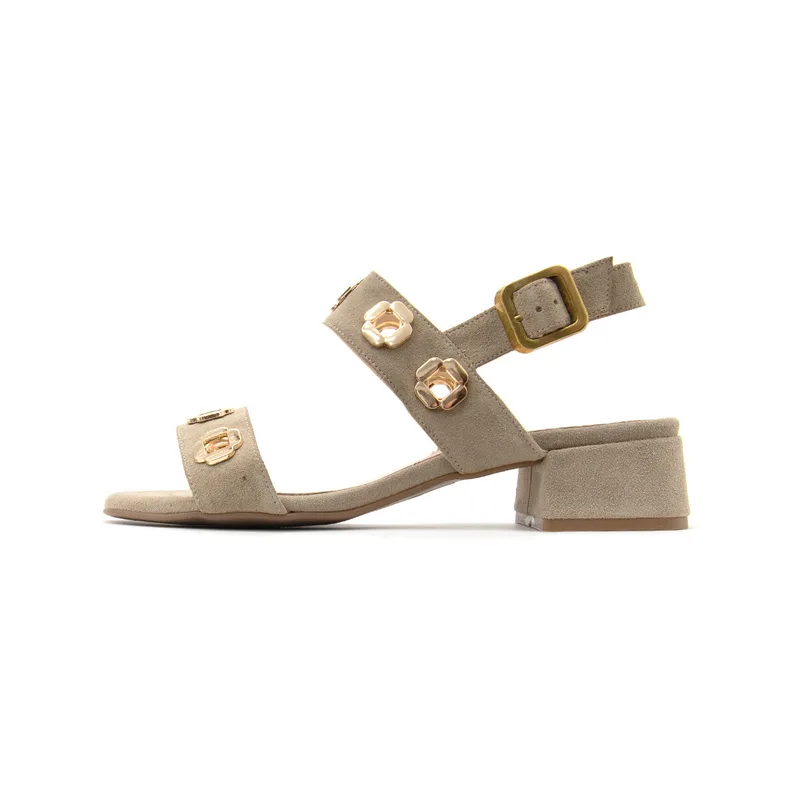 Σανδάλια με τακούνι Bacali Collection SUEDE LEATHER MID HEEL SANDALS WOMEN