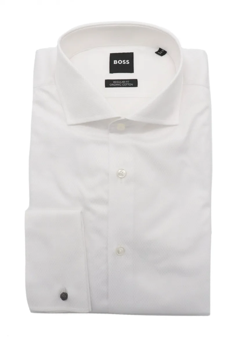 BOSS ΠΟΥΚΑΜΙΣΟ ΜΑΝΙΚΕΤΟΚΟΥΜΠΟ REGULAR FIT ΜΙΚΡΟΣΧΕΔΙΟ H-JOE-SPREAD-DC-214 ΛΕΥΚΟ