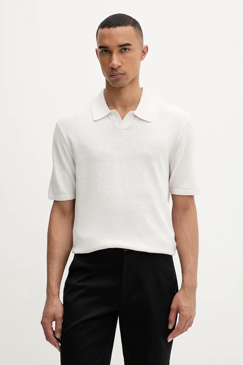 Calvin Klein Πλεκτό μπλουζάκι πόλο ανδρικό με πρόσμιξη λινού