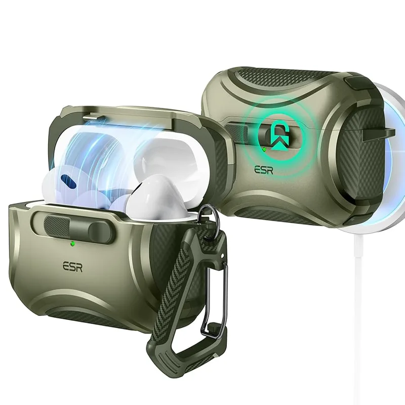 Θήκη ESR AirPods Pro 1/2 Cyber FlickLock Armor Army Green (Magsafe Compatible)