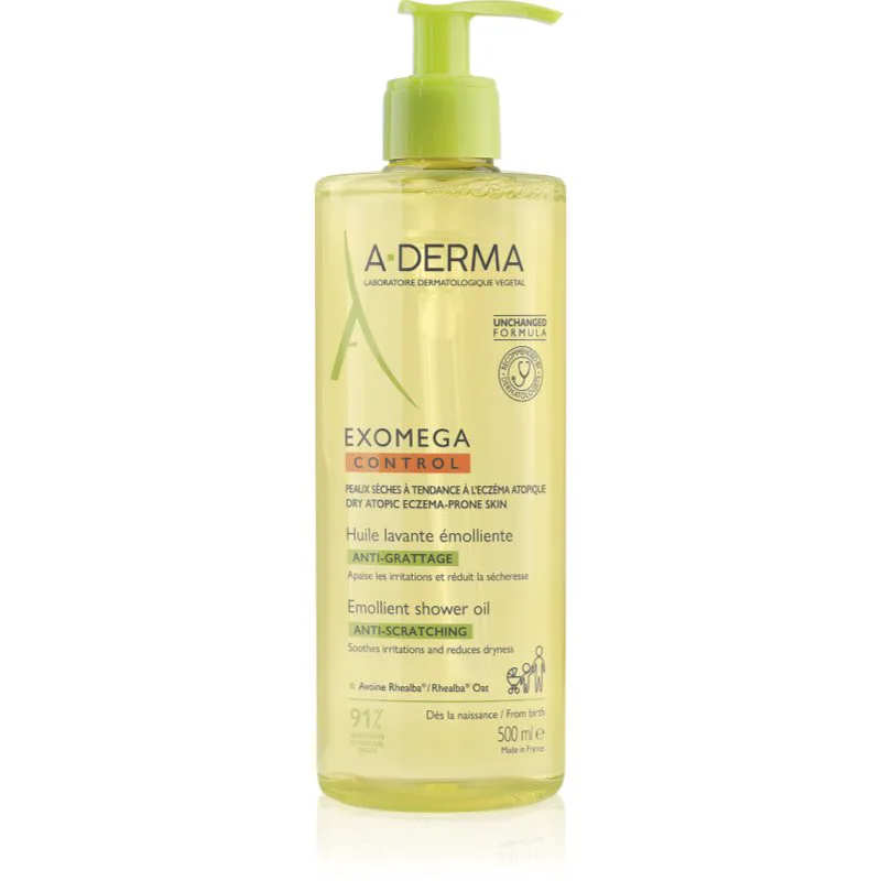 A-Derma Exomega Control Emollient Shower Oil μαλακτικό λάδι για ντους για ξηρό και ατοπικό δέρμα 500 ml