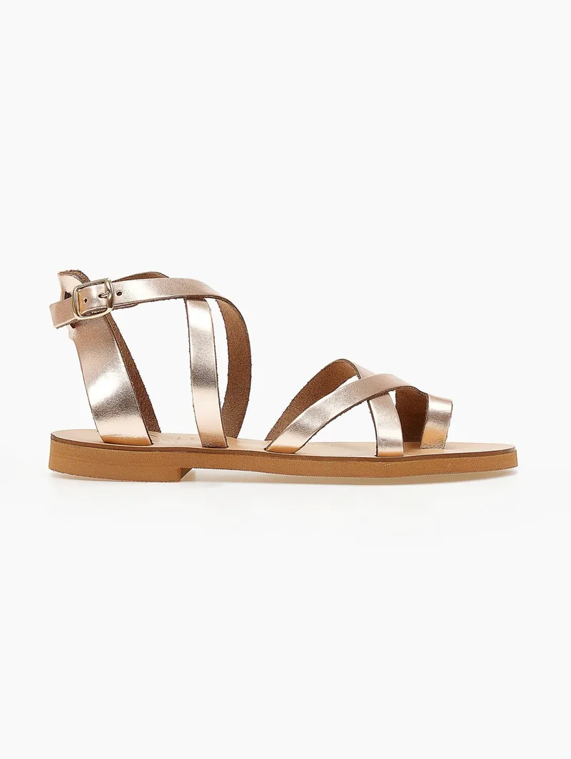 TFP Leather Crossover Sandals - 10 (μονοχρωμο όλο) - Copper