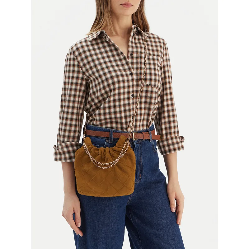 Τσάντα Tory Burch Fleming Suede Mini Hobo Bag 166066 Καφέ