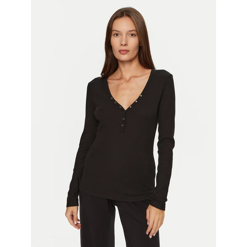 Hunkemöller Μπλούζα πιτζάμας 205123 Μαύρο Slim Fit