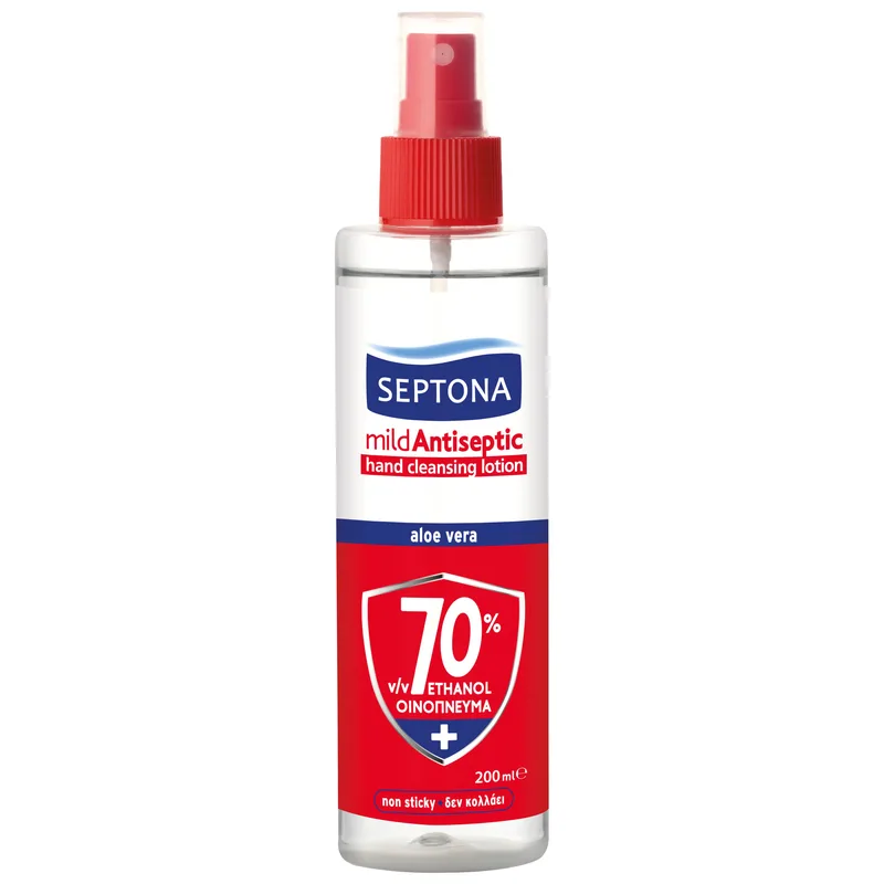 Septona Mild Antiseptic Hand Cleansing Lotion Aloe Vera Αντισηπτική Λοσιόν για τα Χέρια με 70% Οινόπνευμα 200ml