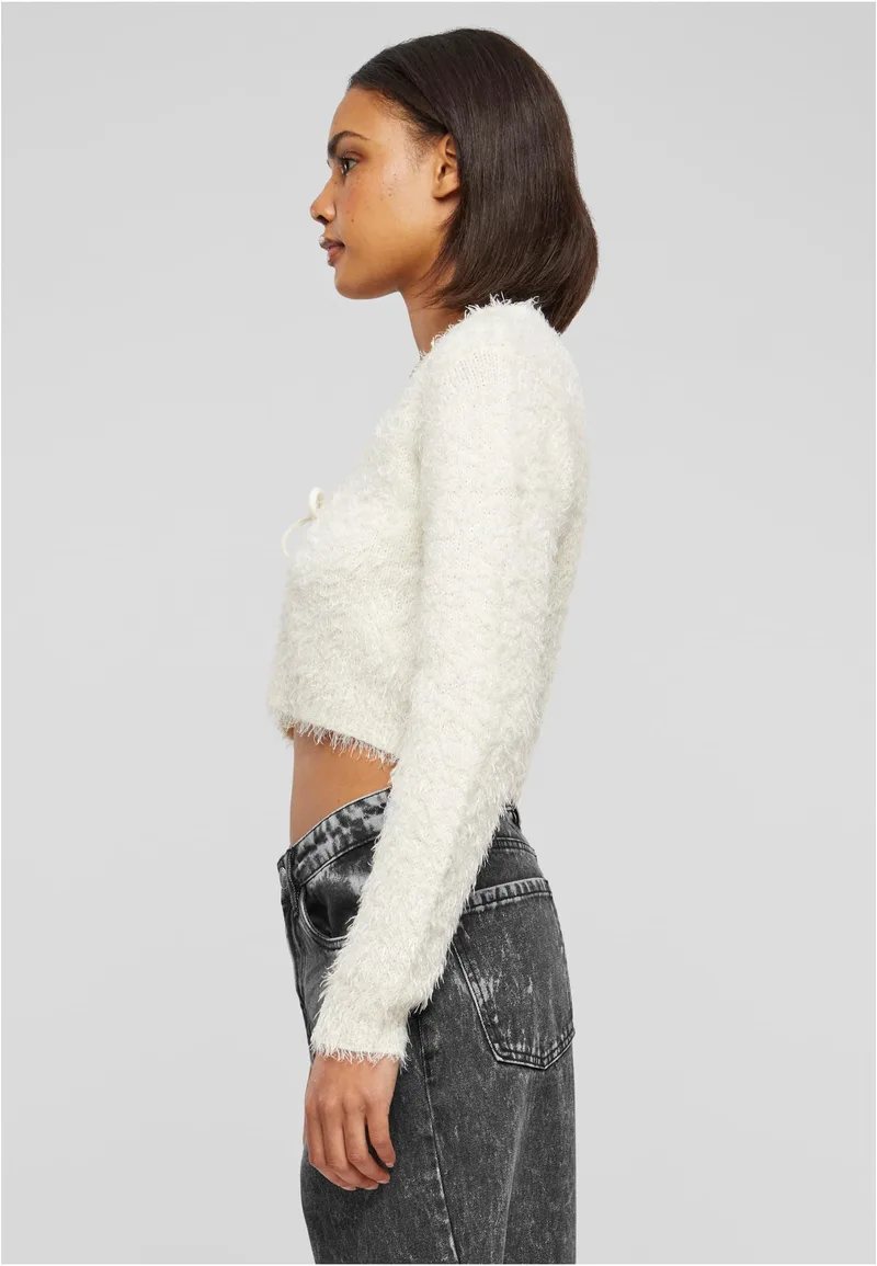 Ladies Tied Cropped Feather Cardigan Urban Classics TB6082-02903 whitesand