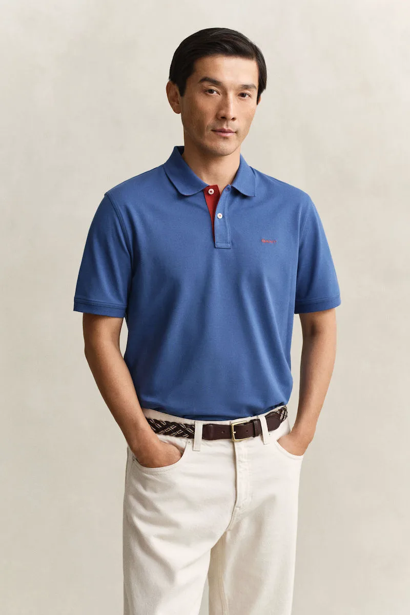 Gant Ανδρικό Regular Contrast Pique Κοντομάνικο Polo 2062026 Μπλέ