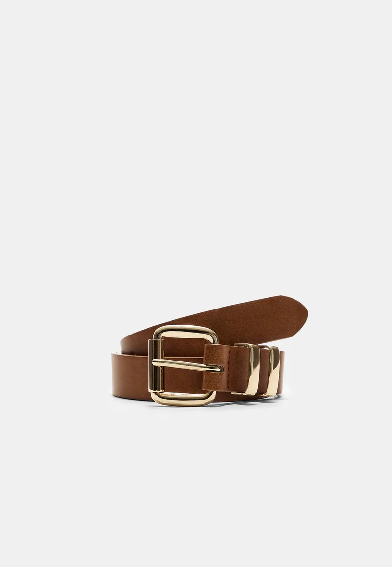Stradivarius Βασική Ζώνη Με Τετράγωνη Αγκράφα Καφέ 70