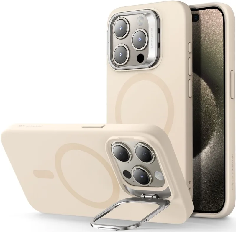 ESR Cloud Soft with Stash Stand - Ανθεκτική MagSafe Θήκη Σιλικόνης Apple iPhone 15 Pro με Kickstand - Light Tan (4894240178577)