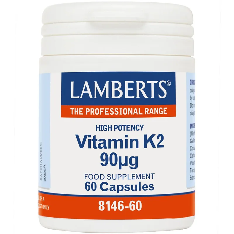 Lamberts Vitamin K2 Συμπλήρωμα Διατροφής Βιταμίνης Κ2 που Βοηθά στη Φυσιολογική Πήξη του Αίματος & τη Διατήρηση της Υγείας των Οστών 90μg, 60caps