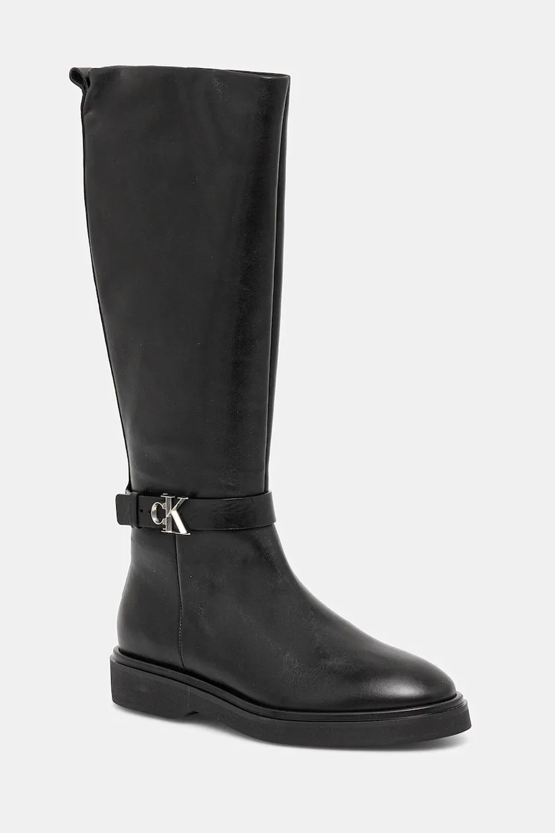 Δερμάτινες μπότες Calvin Klein KNEE BOOT W/ METAL LOGO