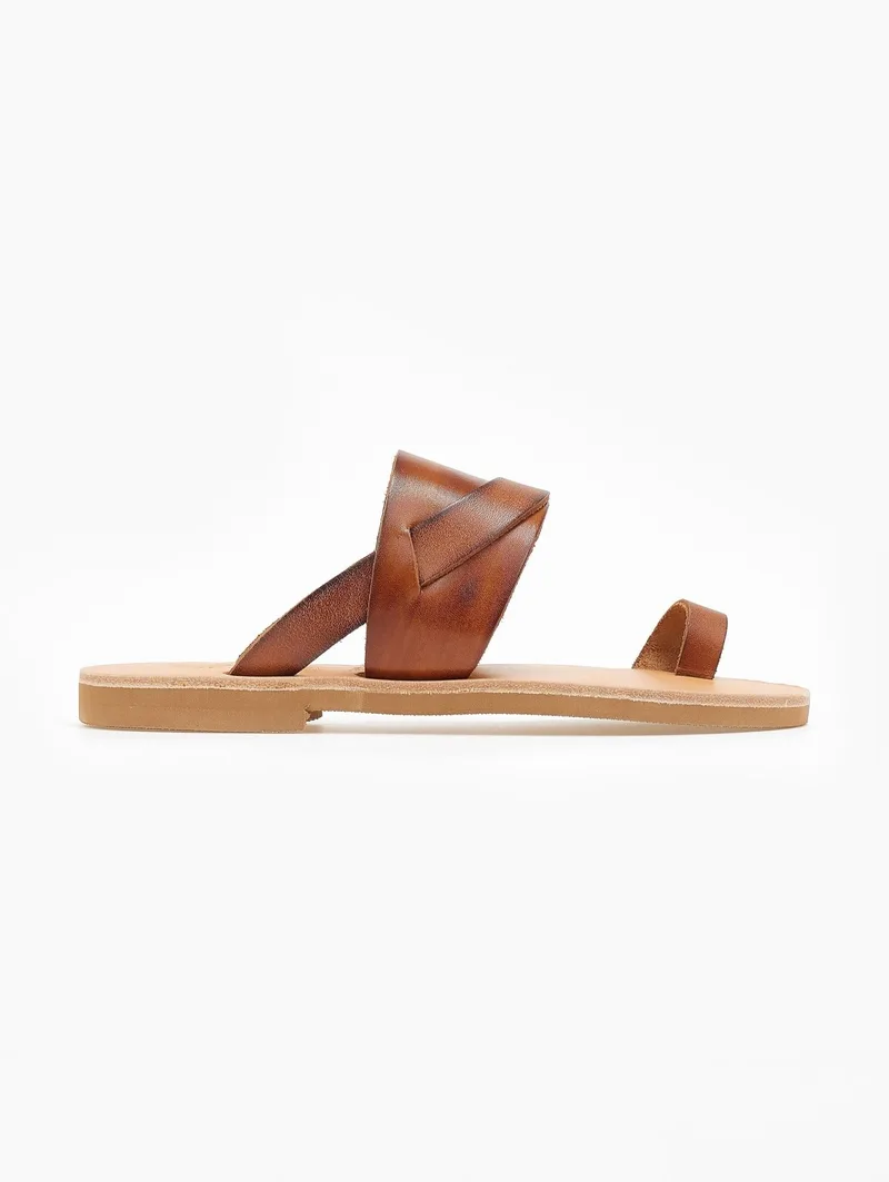 IRIS Leather Sandals Wide Strap - 23/24 Ματ - Καφέ