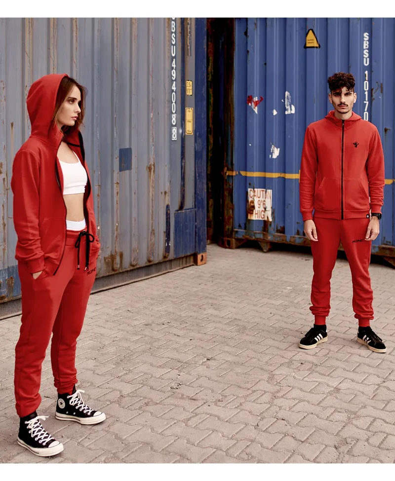 Unisex κόκκινη ζακέτα μέ κουκούλα