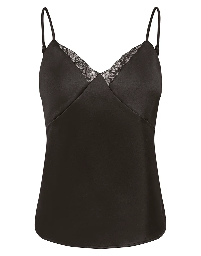 ONLY ONLFARAYA STRAP LACE SATIN TOP WVN 15380254-Chocolate Torte DarkBrown