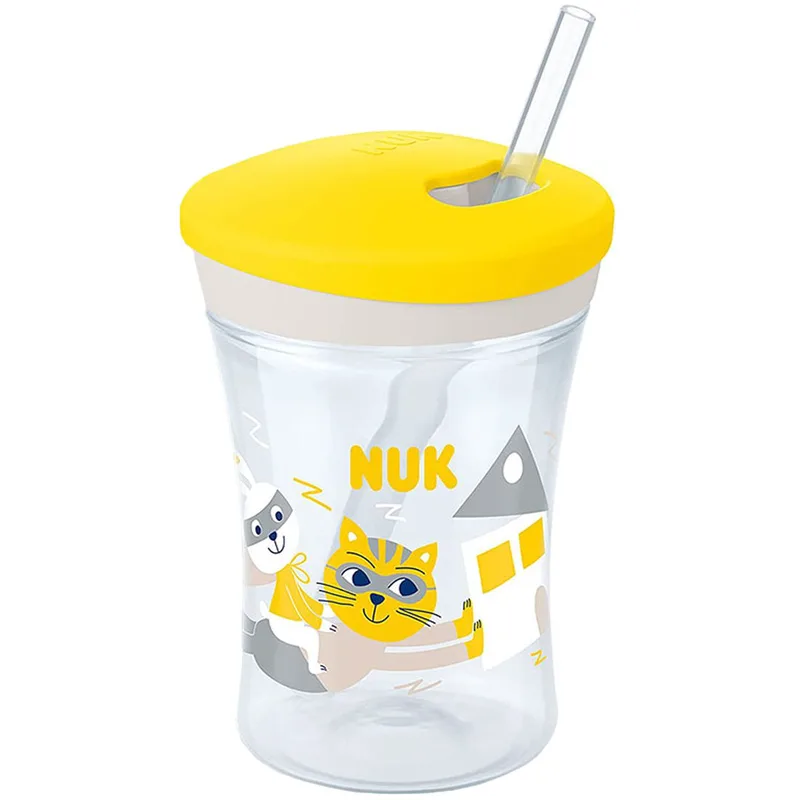 Nuk Action Cup 12m+, 230ml - Κίτρινο,Πλαστικό Ποτηράκι με Καλαμάκι & Βιδωτό Καπάκι για Ηλικίες 12+ Μηνών