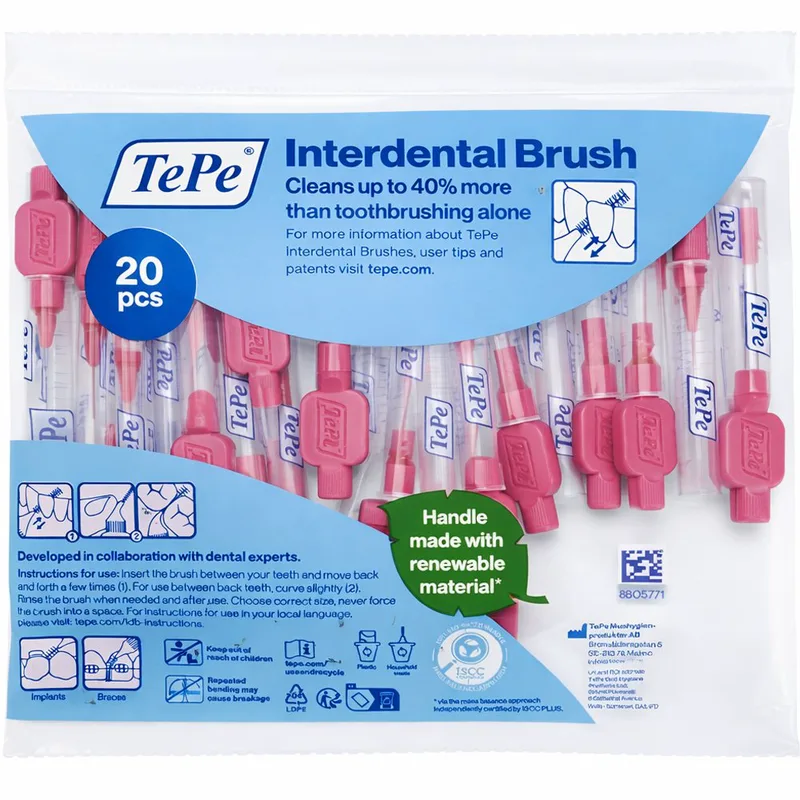 TePe Interdental Brush Μεσοδόντια Βουρτσάκια Καθαρισμού Ιδανικά για Άτομα με Εμφυτεύματα ή Σιδεράκια 20 Τεμάχια ISO Size 0 (0.4mm) Φούξια