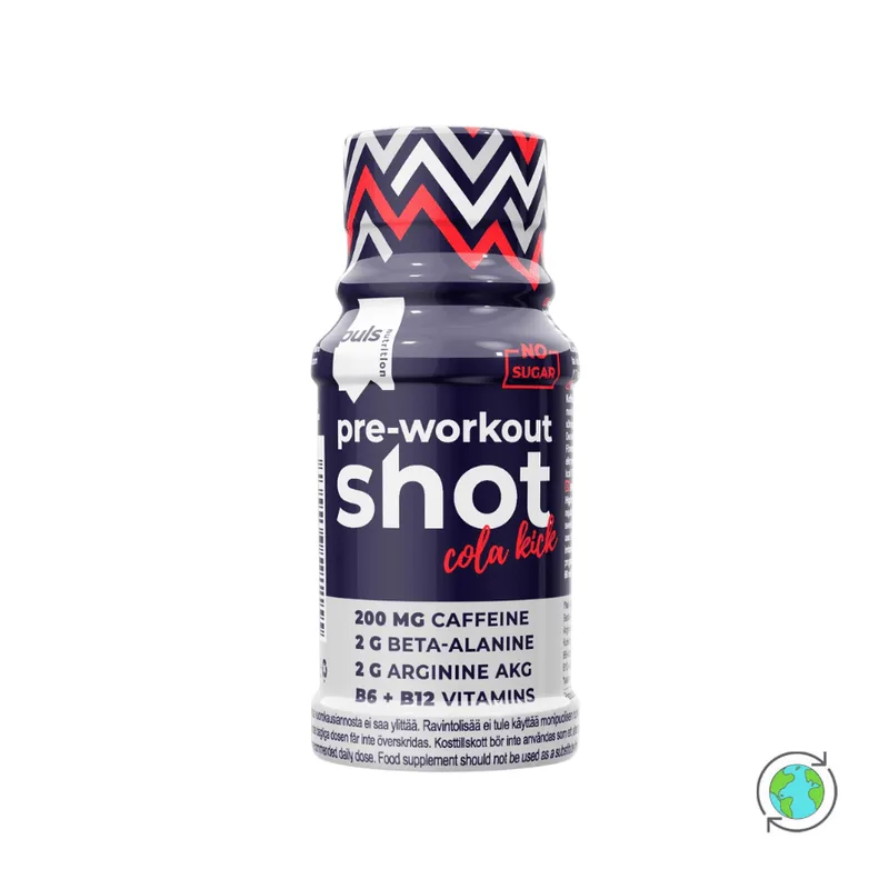 Pre-Workout Shot Cola Kick - Puls Nutrition - 60ml Φινλανδία No Sugar Added Vegan