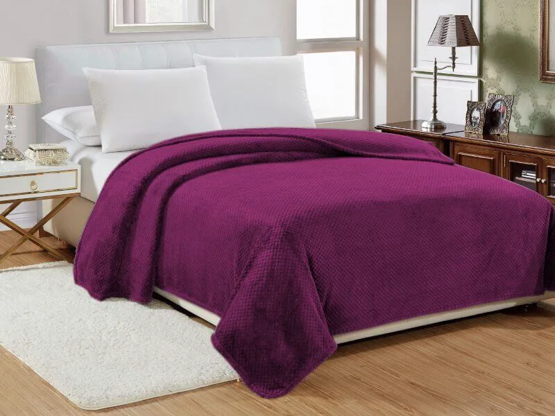 Κουβέρτα Υπέρδιπλη Βελουτέ Popcorn Jacquard Flannel Γαρύφαλλο 220x240 - Σκούρο Μπορντό