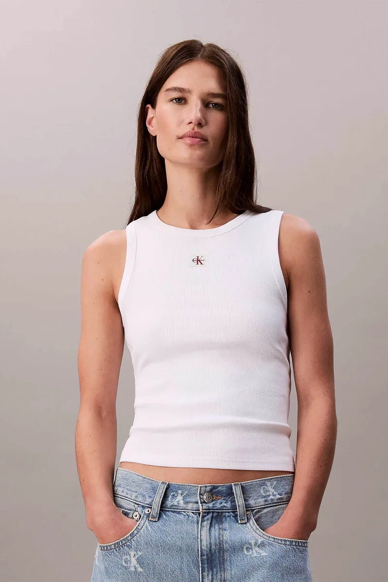 Calvin Klein Jeans γυναικείο τοπ αμάνικο ribbed - LV047C201G Λευκό