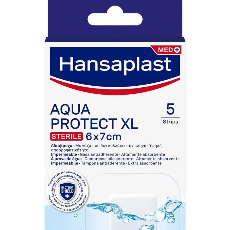 Hansaplast Aqua Protect XL Sterile Strips 6x7cm Αδιάβροχα Επιθέματα για την Κάλυψη & Προστασία Μεσαίων ή Μεγαλύτερων Πληγών 5 Τεμάχια
