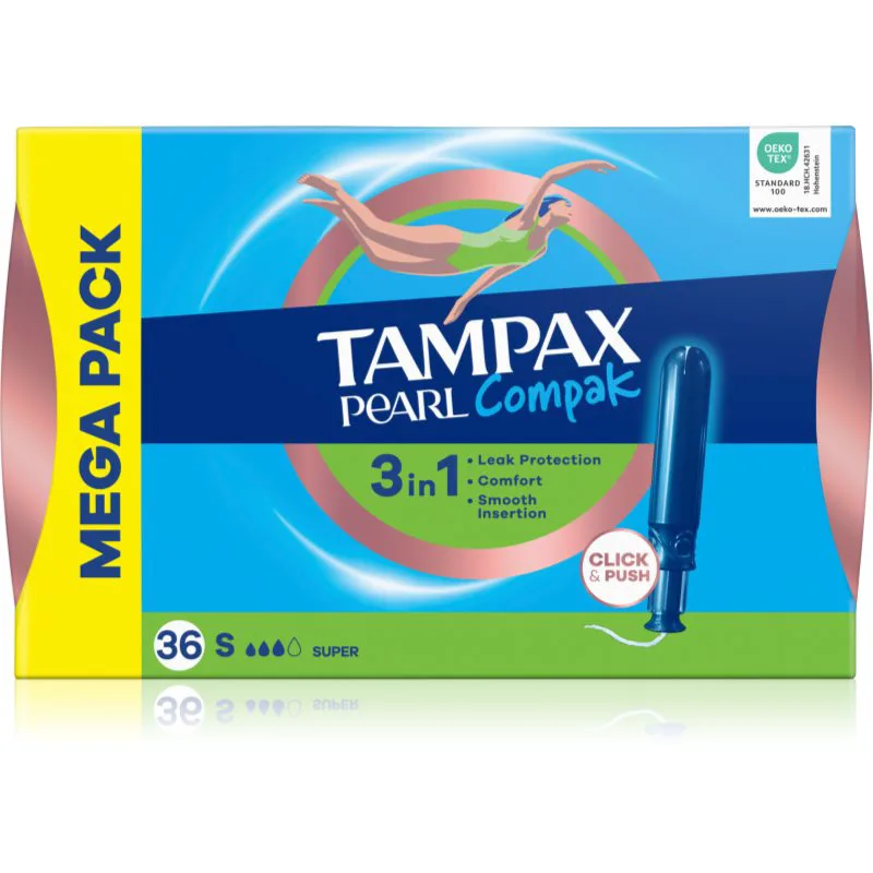 Tampax Pearl Compak Super ταμπόν με εφαρμοστή 36 τμχ