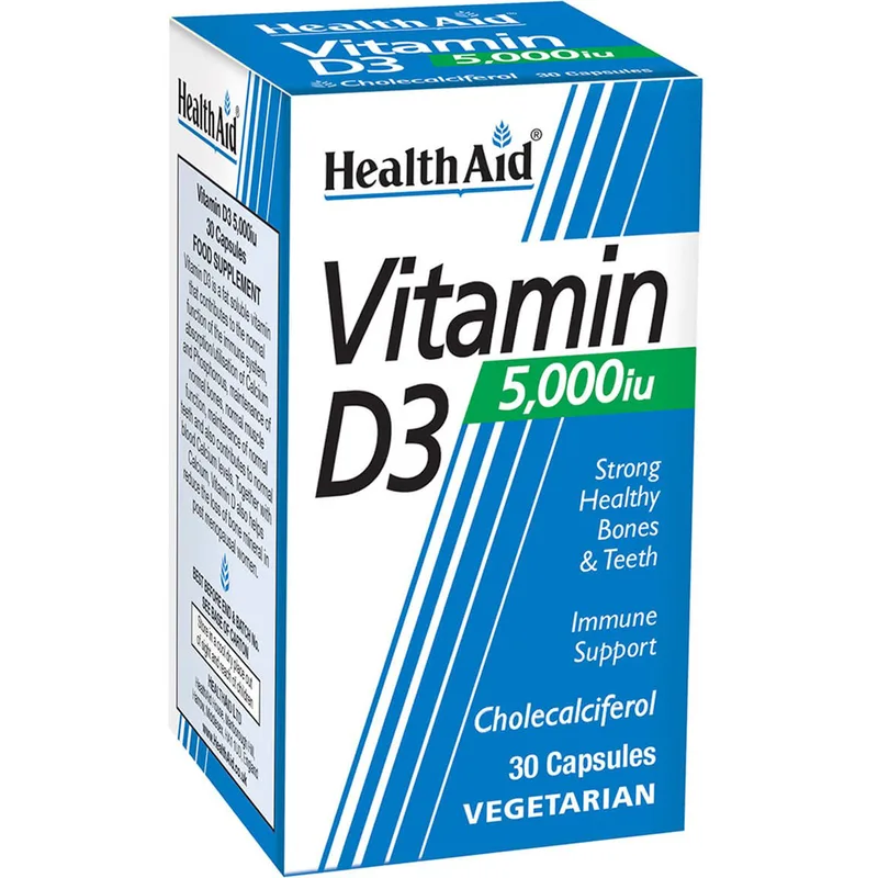 Health Aid Vitamin D3 5000iu Συμπλήρωμα Διατροφής Βιταμίνης D3 για την Καλή Υγεία των Οστών, Δοντιών & Ενίσχυση του Ανοσοποιητικού 30caps