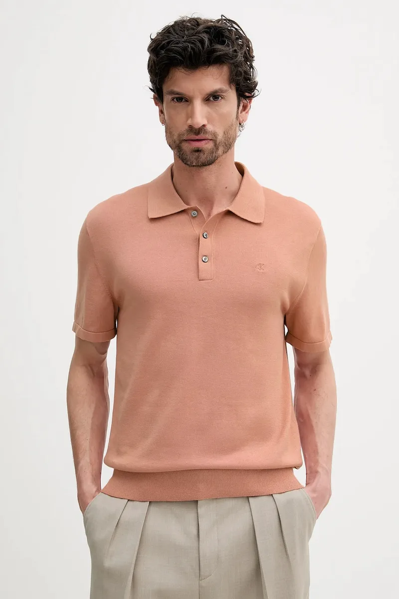 Calvin Klein πλεκτό μπλουζάκι πόλο ανδρικό βαμβακερό