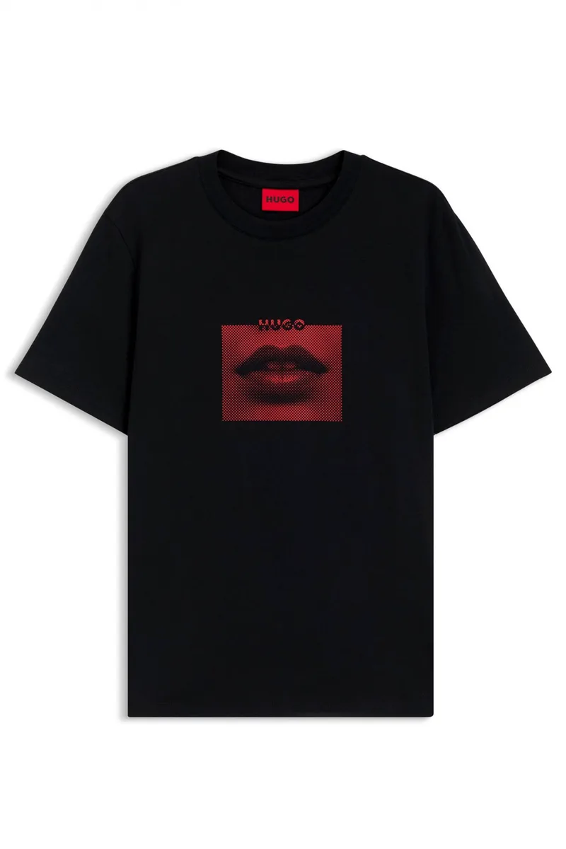 HUGO T-SHIRT DETERNI LOGO ΜΑΥΡΟ-ΚΟΚΚΙΝΟ