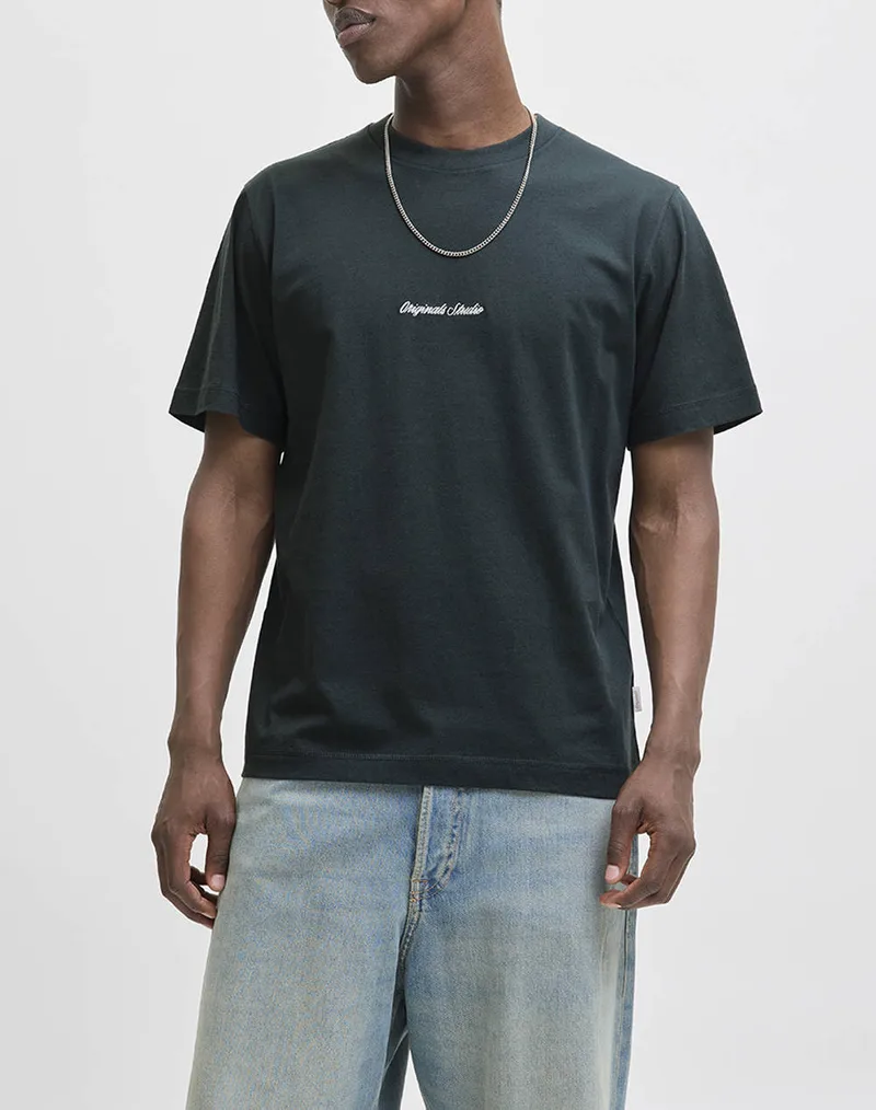 JACK&JONES JORNORREBRO EMB TEE SS CREW NECK NOOS 12282892-forest river DarkGreen