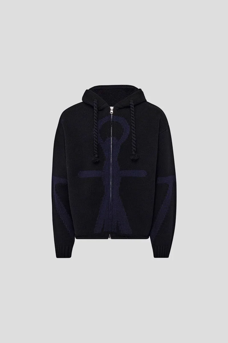 JWANDERSON Ανδρικό Μαύρο Zip Up Anchor Hoodie