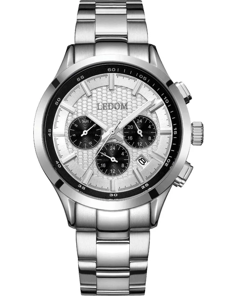LE DOM Horizon Dual Time - LD.1499-4, Silver case with Stainless Steel Bracelet