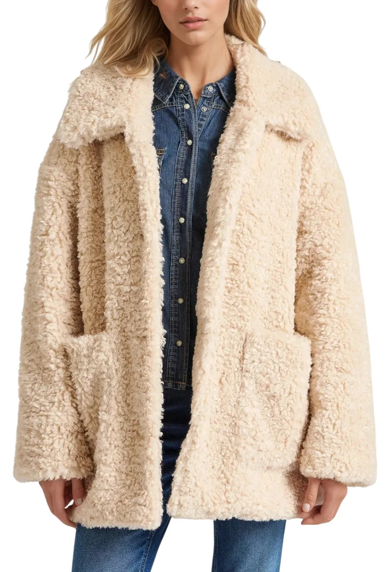 Παλτό Funky Buddha Loose Fit Faux Fur FBL010-123-01-CHALK Γυναικείο