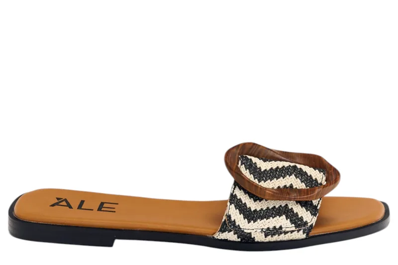 Σανδάλια Ale Φλατ Με Κοκάλινη Αγκράφα 8Y22691-WHITE-BLACK Γυναικείο