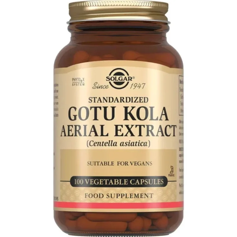 Solgar Gotu Kola Aerial Extract Συμπλήρωμα Διατροφής Εκχυλίσματος του Βοτάνου Σεντέλας Ασιατικής για την Καλή Λειτουργία του Κυκλοφορικού Συστήματος & Αντιμετώπιση των Κιρσωδών Φλεβών 100veg.caps