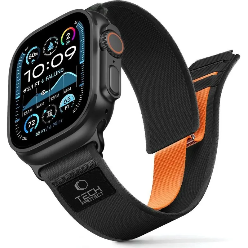 Λουράκι Apple Watch Ultra/SE/11/10/9/8/7/6/5/4 (49/46/45/44mm) Tech-Protect Nylon Elite Υφασμάτινο - Black / Πορτοκαλί (5906302339945)