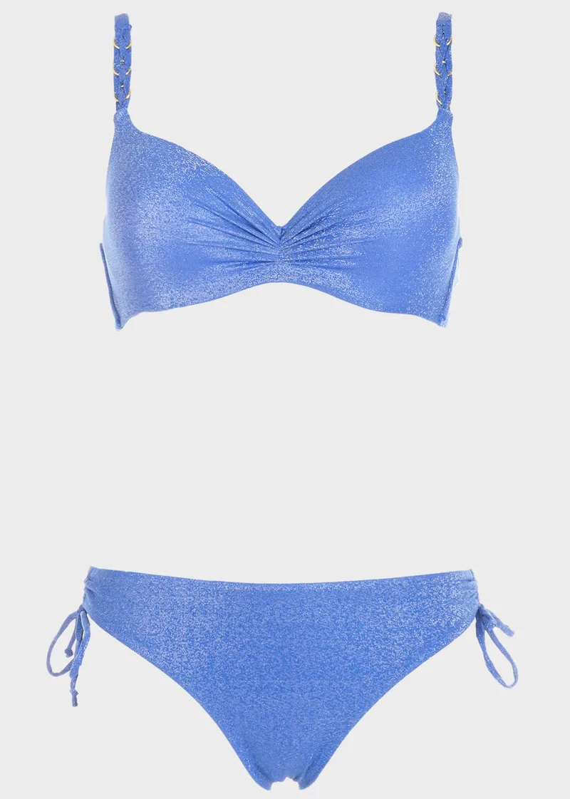 Σετ bikini lurex μονόχρωμο. Καλύπτει B Cup ΜΠΛΕ