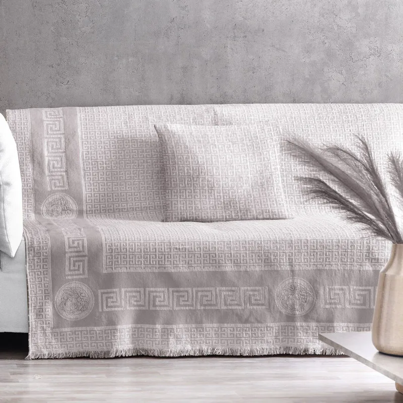 Ριχτάρι Πολυθρόνας 180x180 Makis Tselios Meandros Silver Cotton 180x180