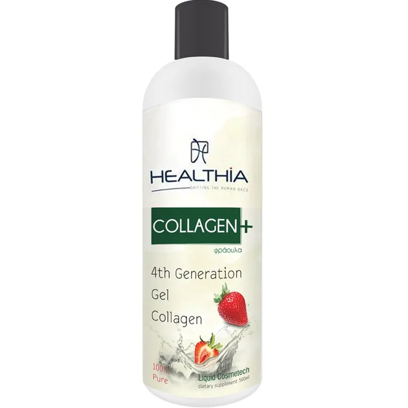 Healthia Collagen+ 100% Pure Συμπλήρωμα Διατροφής Κολλαγόνου 4ης Γενιάς σε Πόσιμο Υγρό 3 Πεπτιδίων για την Καλή Υγεία των Αρθρώσεων, Υγιή Μαλλιά, Νύχια & Δέρμα με Γεύση Φράουλα 500ml - Strawberry