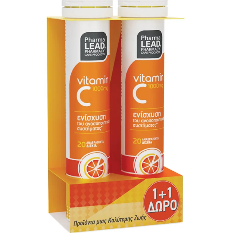 Pharmalead Vitamin C 1000mg Συμπλήρωμα Διατροφής με Βιταμίνη C για την Ενίσχυση του Ανοσοποιητικού με Γεύση Πορτοκάλι 40 Effer.tabs (2x20 Effer.tabs)