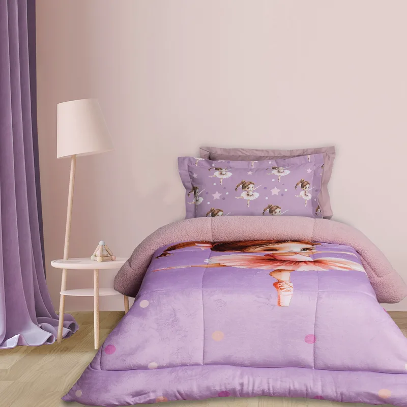 Παιδικό Κουβερτοπάπλωμα με Γούνα Sherpa Μονό Das Home 4972 Ροζ-Purple 160x220
