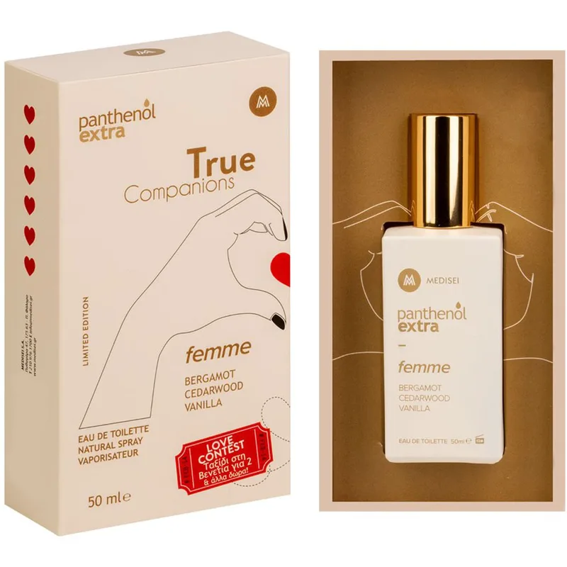 Panthenol Extra True Companions Femme Eau de Toilette Γυναικείο Άρωμα με Νότες Περγαμόντου, Κέδρου & Βανίλιας 50ml